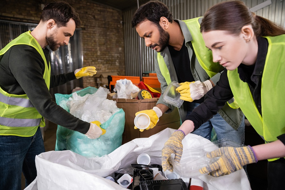 Team sorting waste